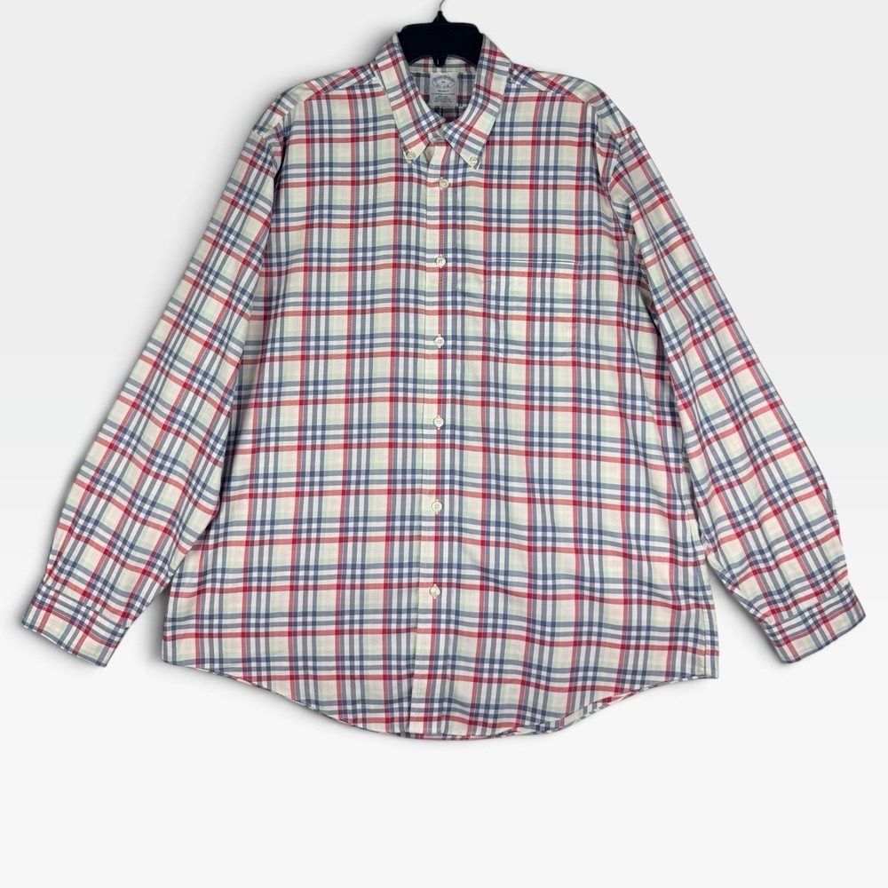Brooks Brothers Regent Plaid Button Down Mens XL Multi Color Non-Iron Excellent